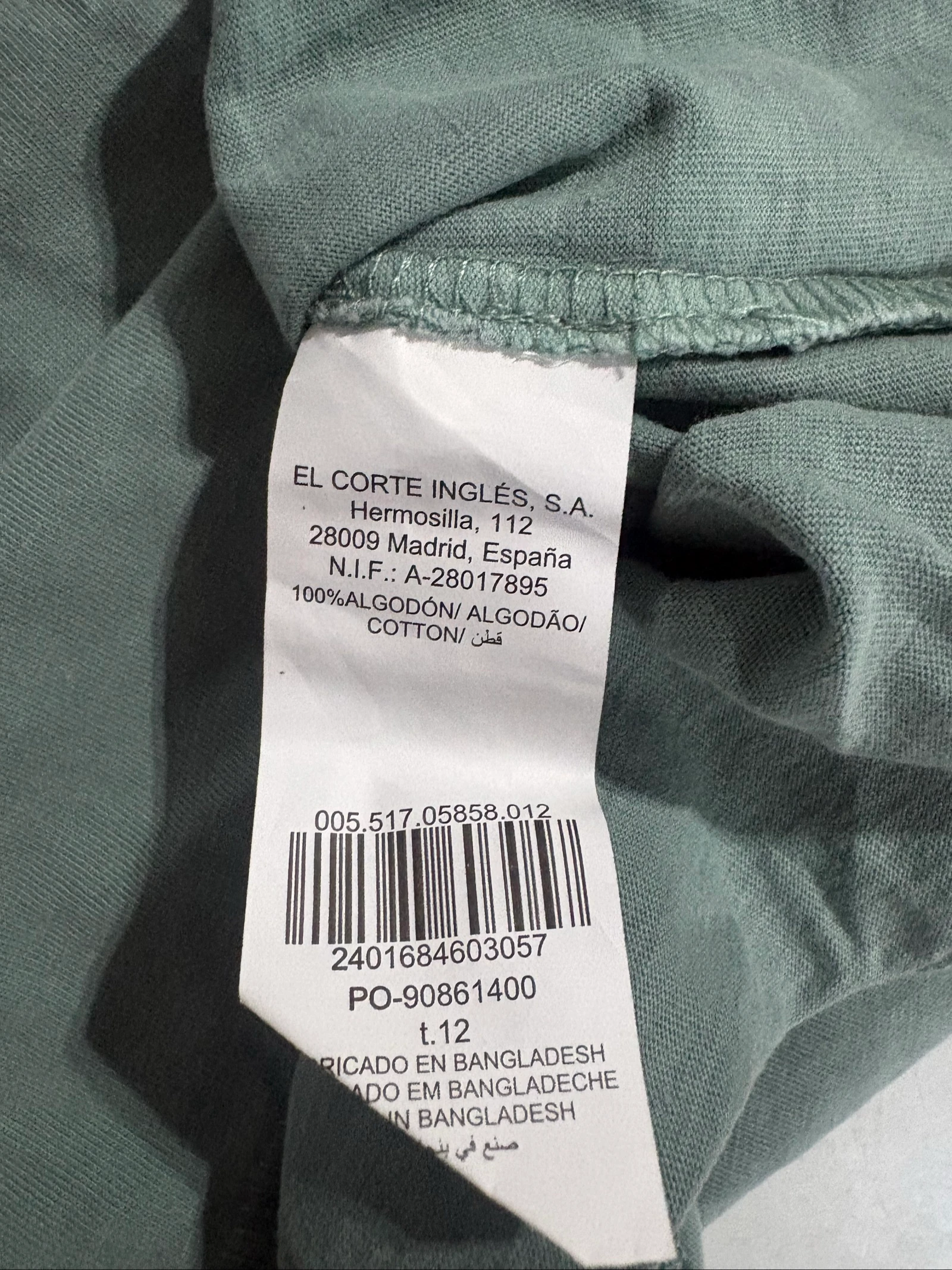 camiseta verde el corte ingles nino 11 12 anos t-shirt tee t shirt green olive vert garcon 152cm – photo 5